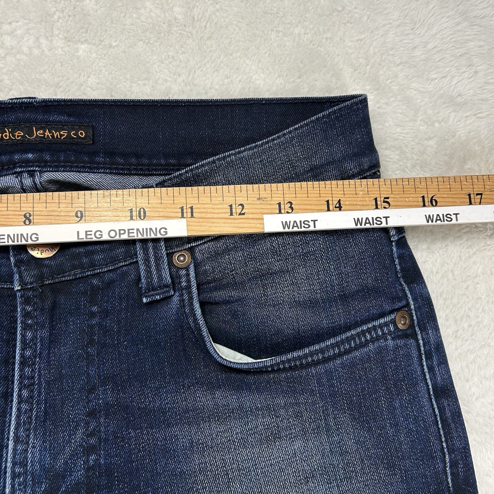 Nudie Jeans Lean Dean Mens 30×29 Deep Sparkle Skinny Tag 30×32 “Read”