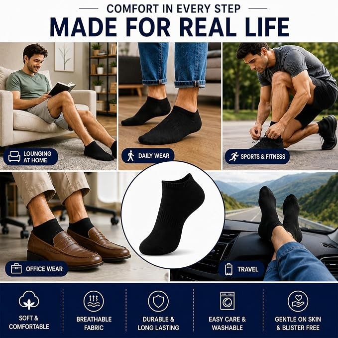 Men Cotton Ankle Athletic Socks Cushion Breathable Low Cut Sport 6 & 10 Pairs