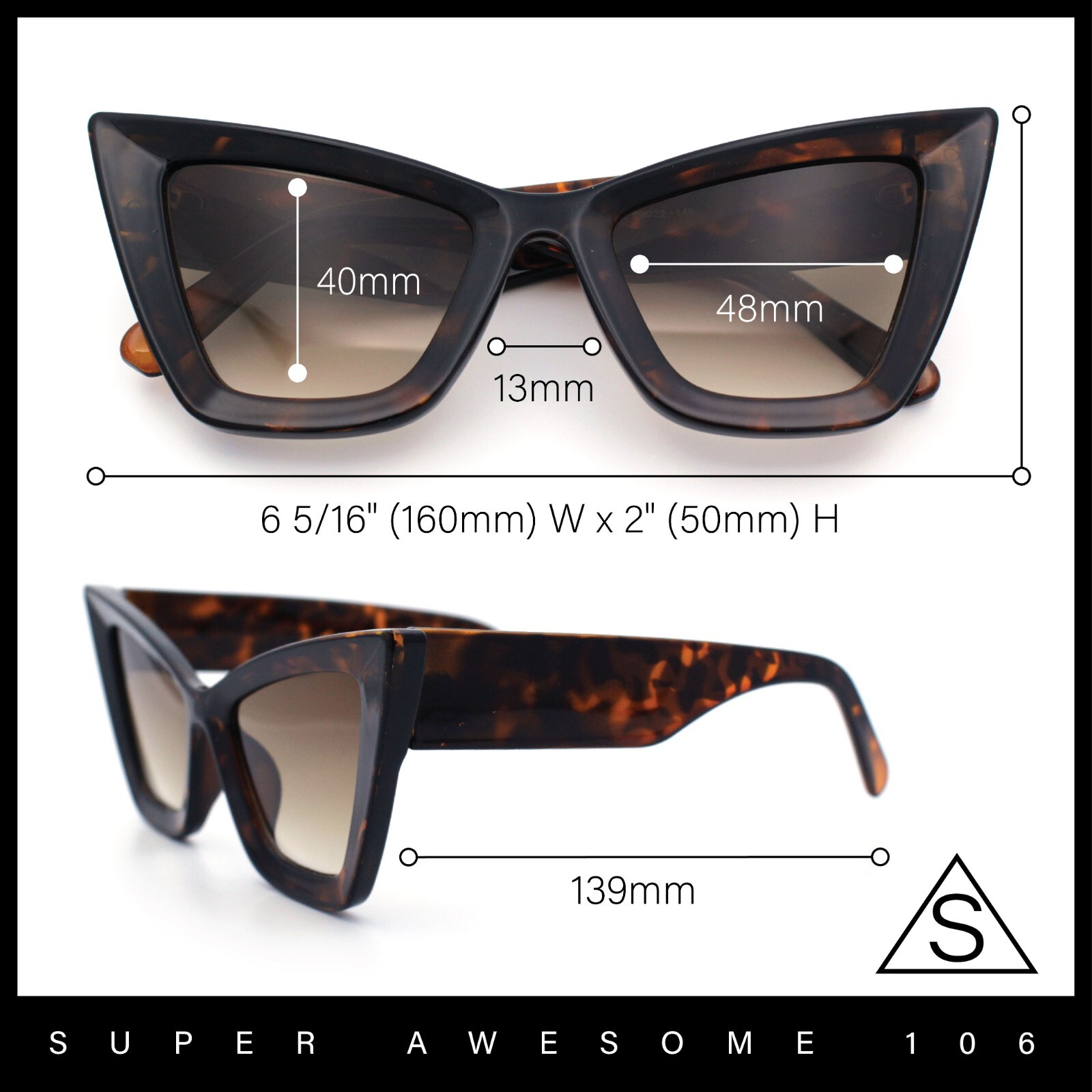 Womens Retro Large Gothic Cat Eye Thick Plastic Retro 80s Squared Sunglasses