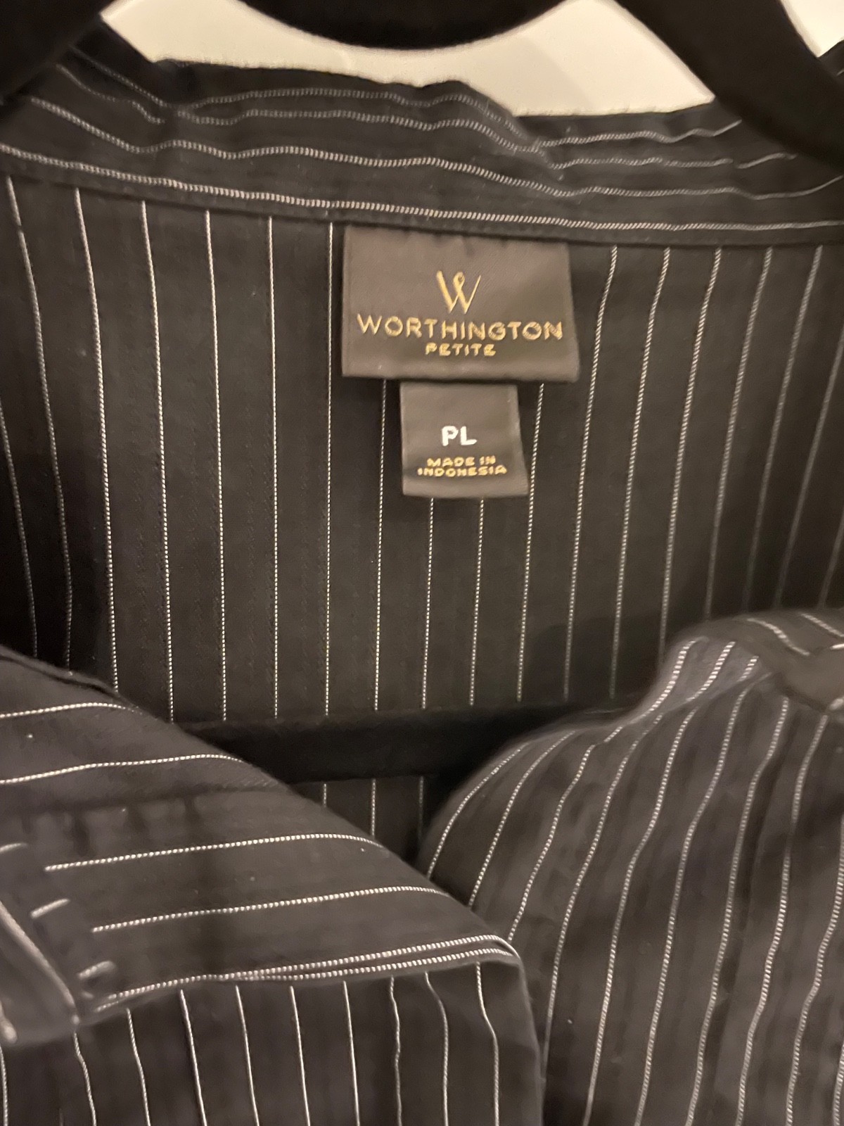 Worthington Petite Large PL Black and White Striped Blouse Top Shirt Career Work