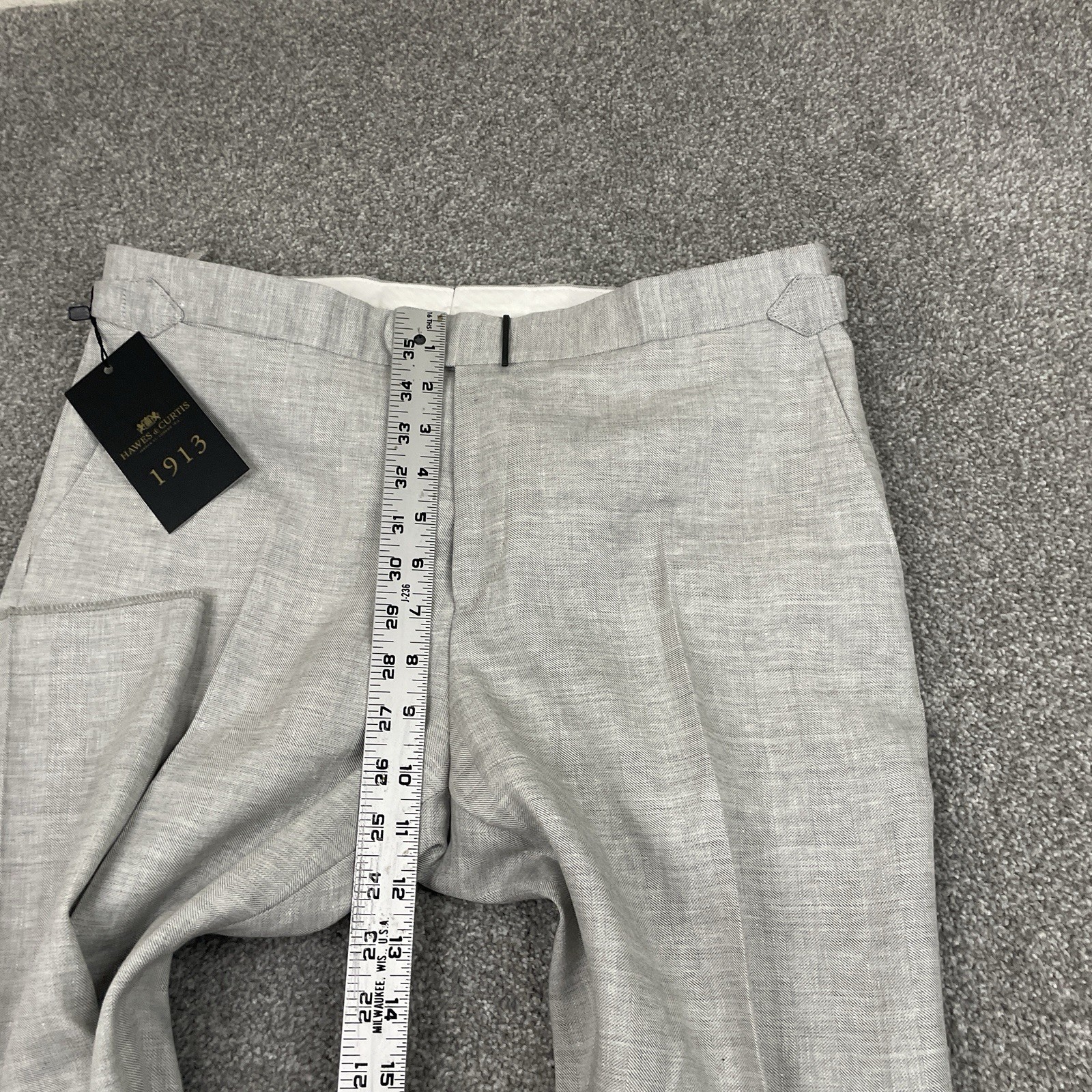 Hawes & Curtis Trouser Pant Men 32 Linen Wool Vitale Barberis Traveller Unhemmed