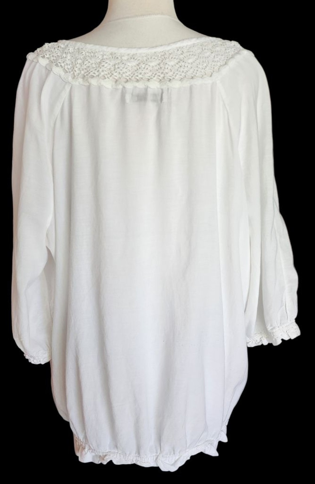 Old Navy White Lace Boho Blouse XXL 3/4 Sleeve Peasant Top Eyelet Tunic