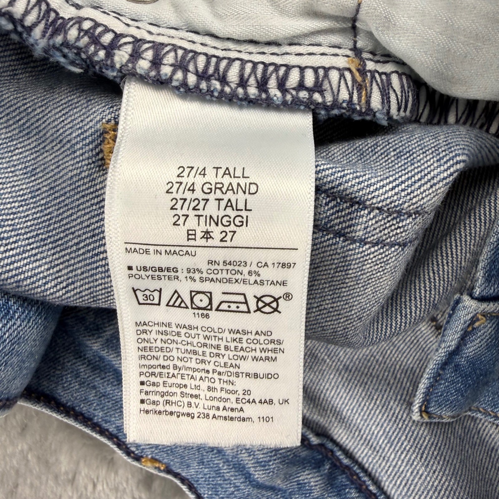 Gap Vintage Slim High Rise Two Tone Tuxedo Stripe Jeans Indigo 27/4 Tall Raw Hem