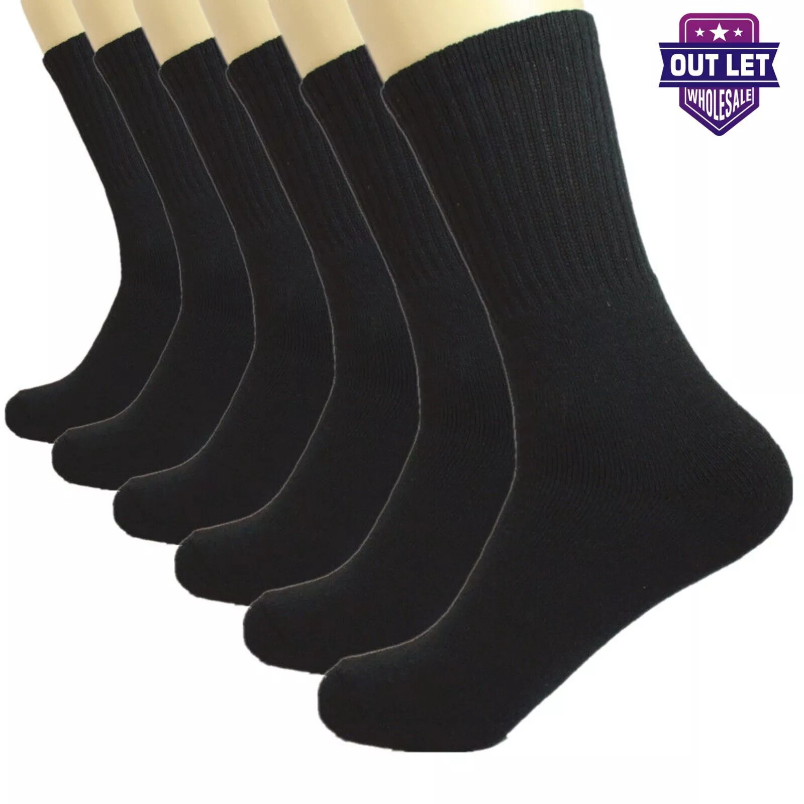 60 Pairs Wholesale Bulk Lots Men’s sports Black Crew Socks size 9-11 10-13