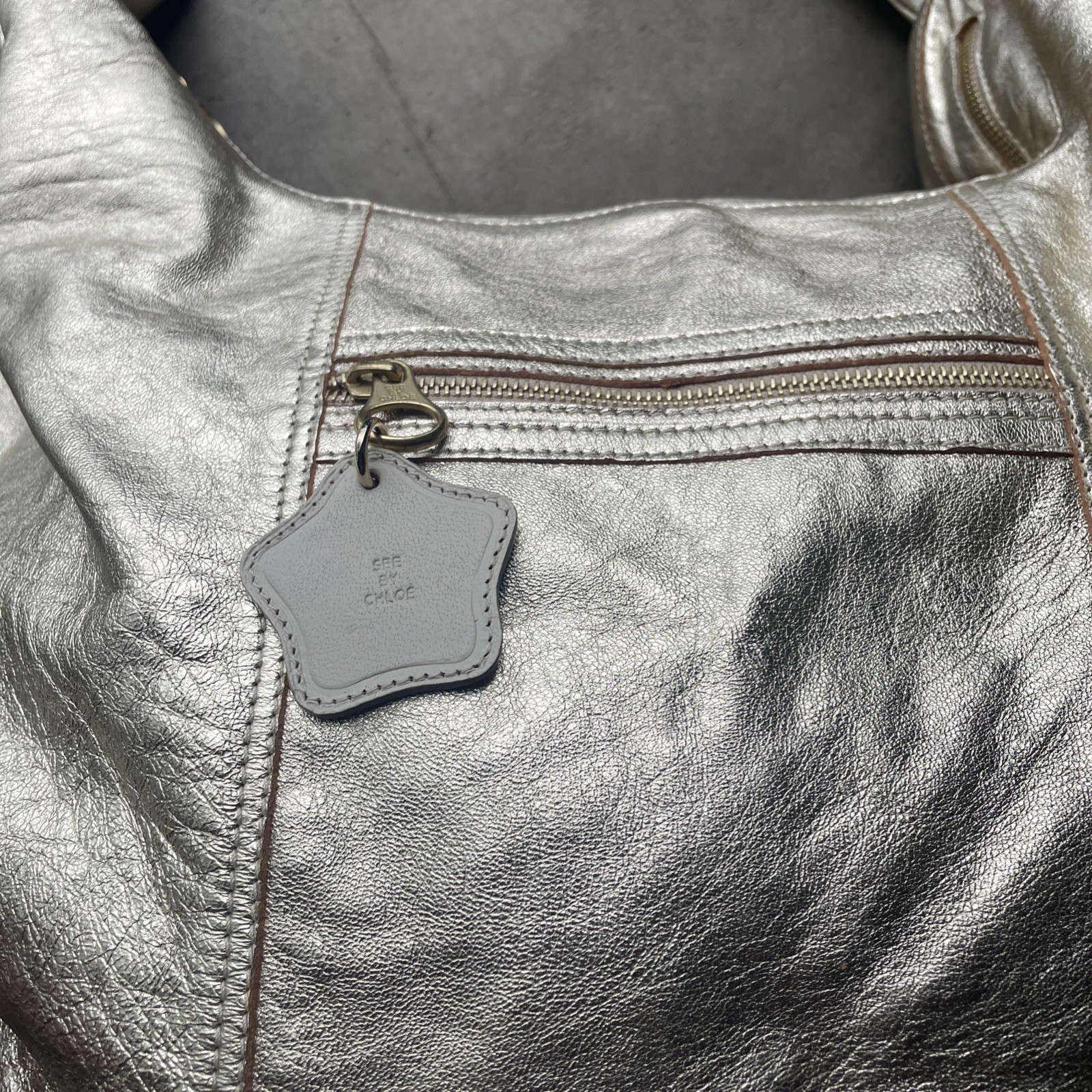 See By Chloe Gold Metallic Leather Large Hobo Shoulder Bag Rock Glam Y2K