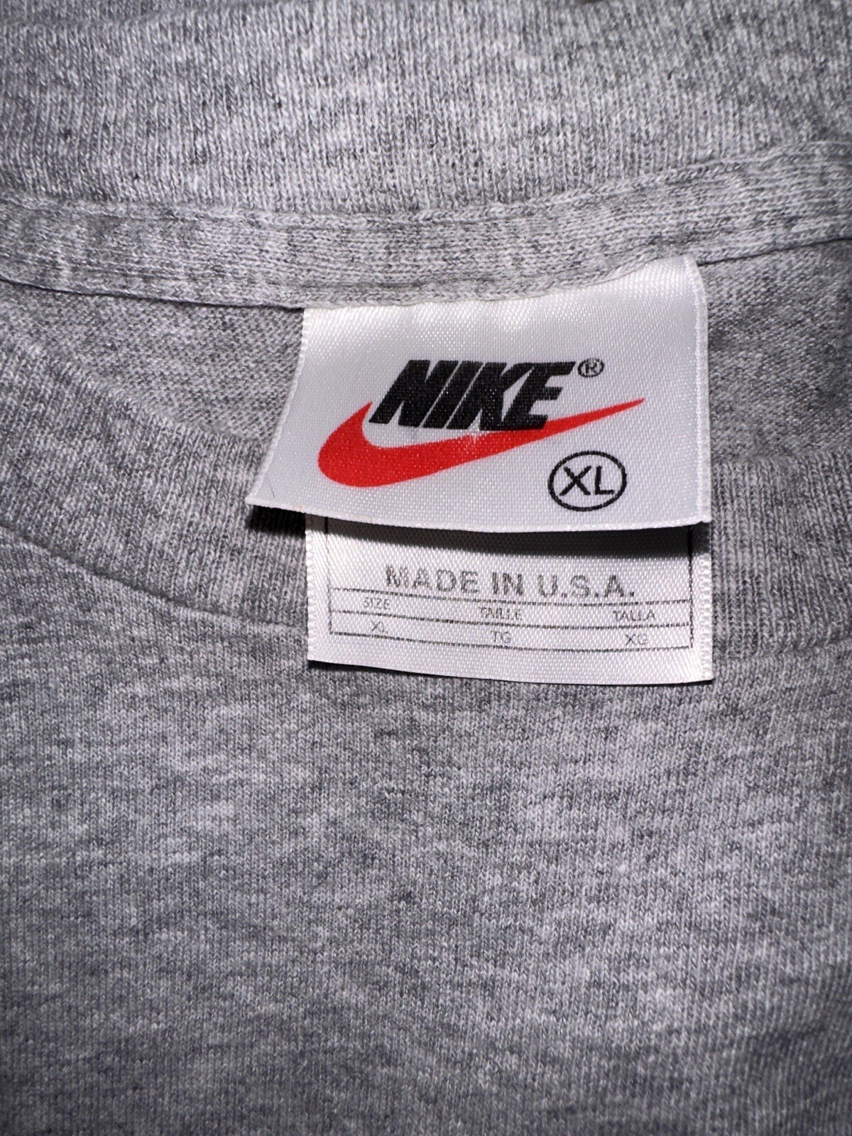 Vtg 90s Nike Spell Out Big Wrap Graphic T Shirt Made USA Gray Green Orange XL
