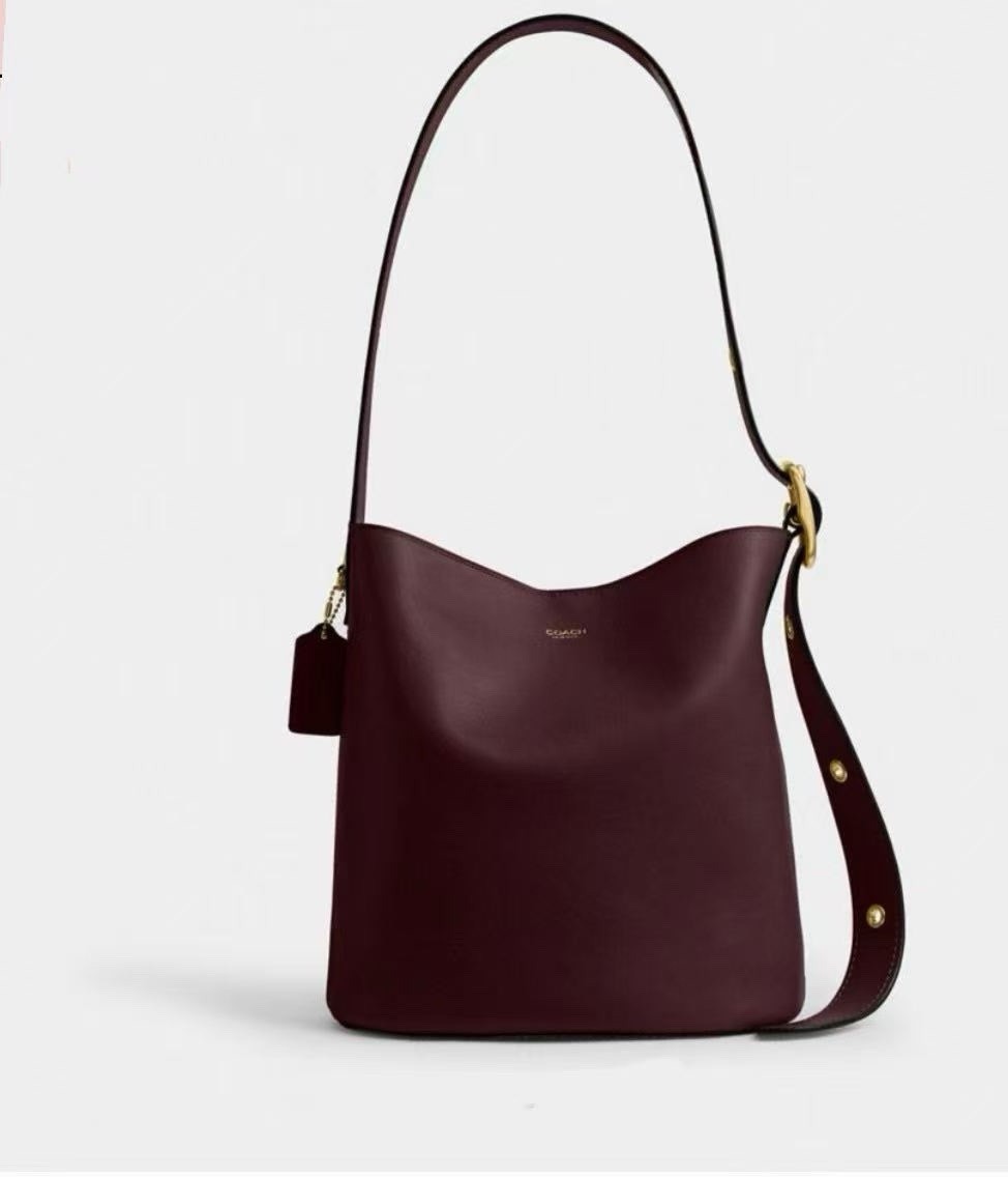 Coach Burgundy Bucket Drawstring Bag w/ Pouch Adjustable Strap Gold Hardware