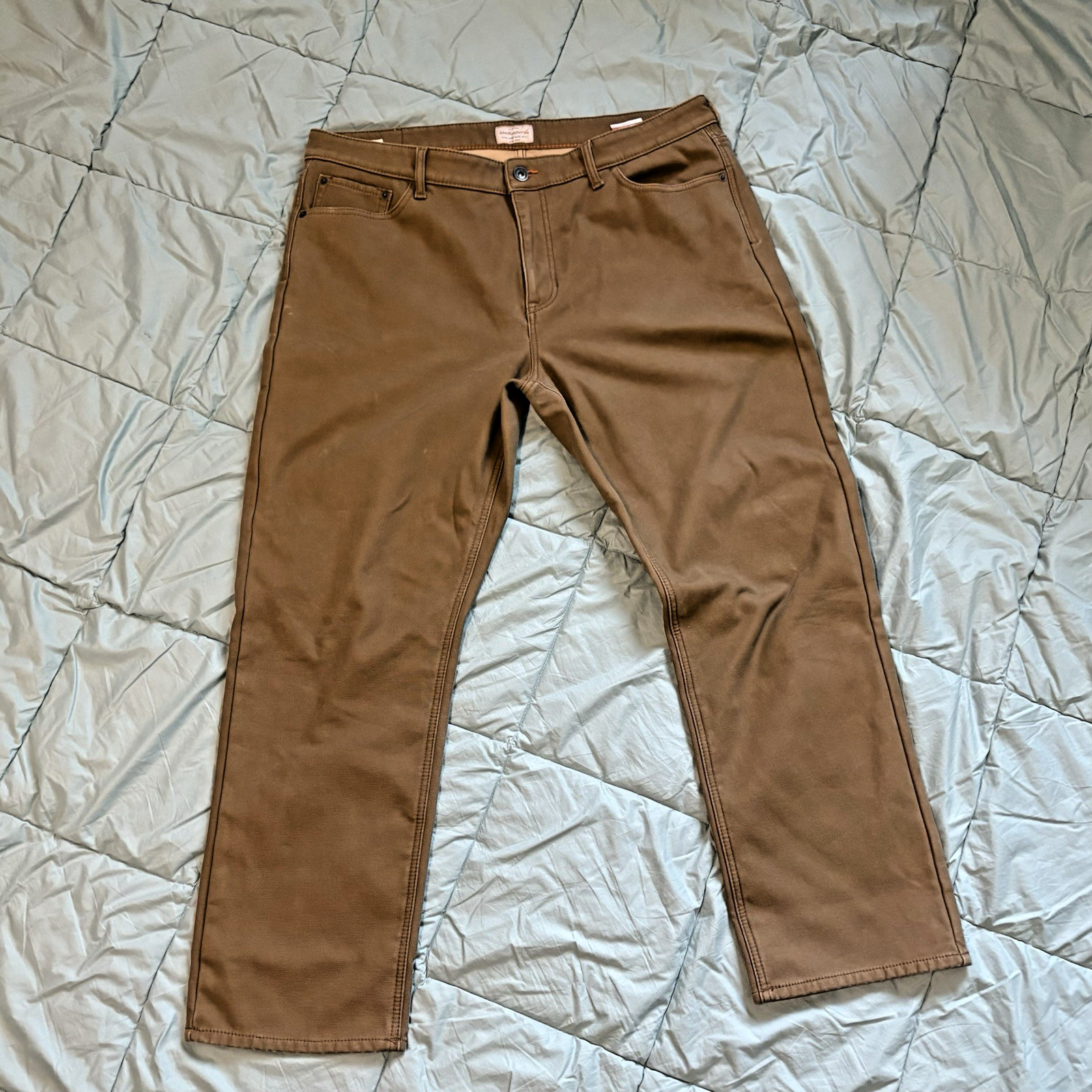 Vtg 40×30 Fleece Men Weatherproof Lined Stretch Canvas Brown Pants Item 1078078