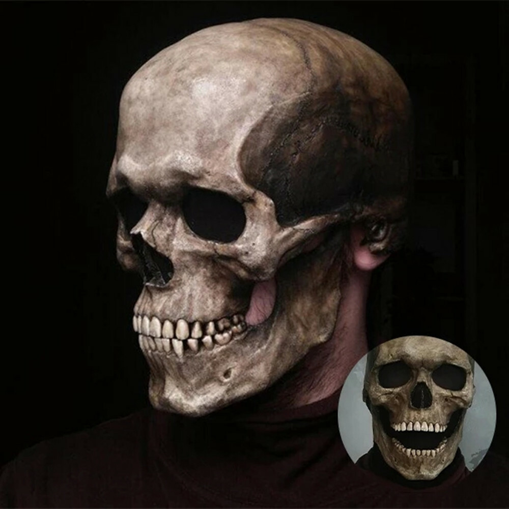 Realistic Movable Halloween Full Head Skull Mask Helmet with Jaw Horror Cosplay