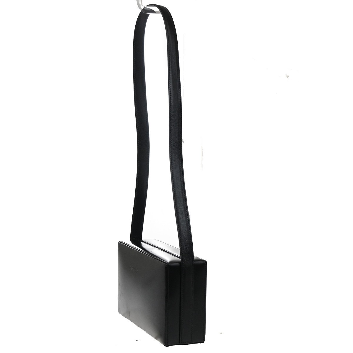 LOEWE Logo Pushlock Shoulder Box Hand Bag Leather Black GHW Spain 38MA124