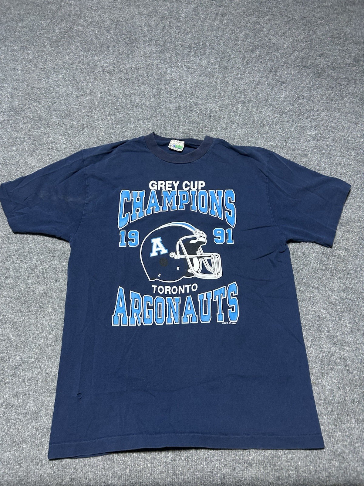 1991 Toronto Argonauts CFL Grey Cup Champions T-Shirt Size Xl Small Hole