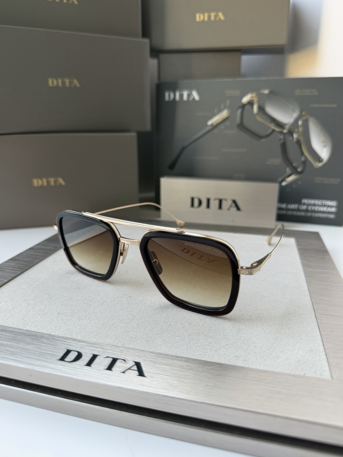 DITA FLIGHT 006 7806 W Root Beer Gold Brown Gradient Lens Sunglasses AUTHENTIC