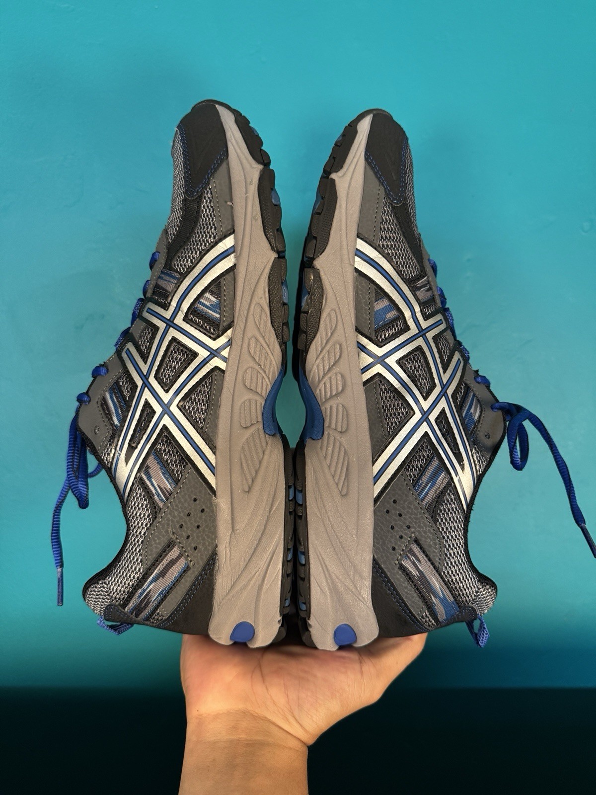 ASICS Gel Venture 5 Men’s Size 12 Gray Blue Trail Running Hiking Shoes Sneakers