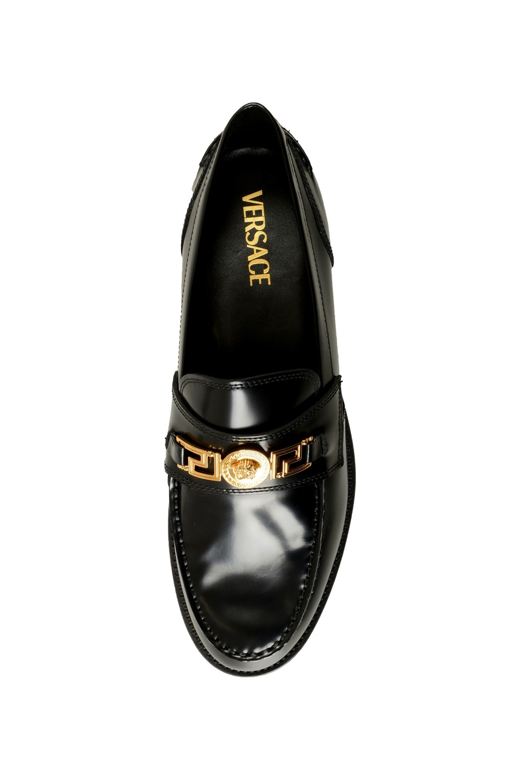 Versace Men’s Black Leather Gold Medusa Logo Loafers Shoes US 9 IT 42