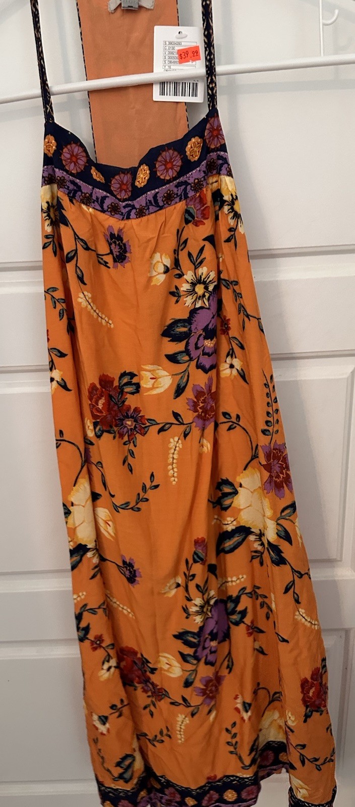 Urban Outfitters Ecote Gigi Orange Floral Mini Racerback Dress L Boho NWT