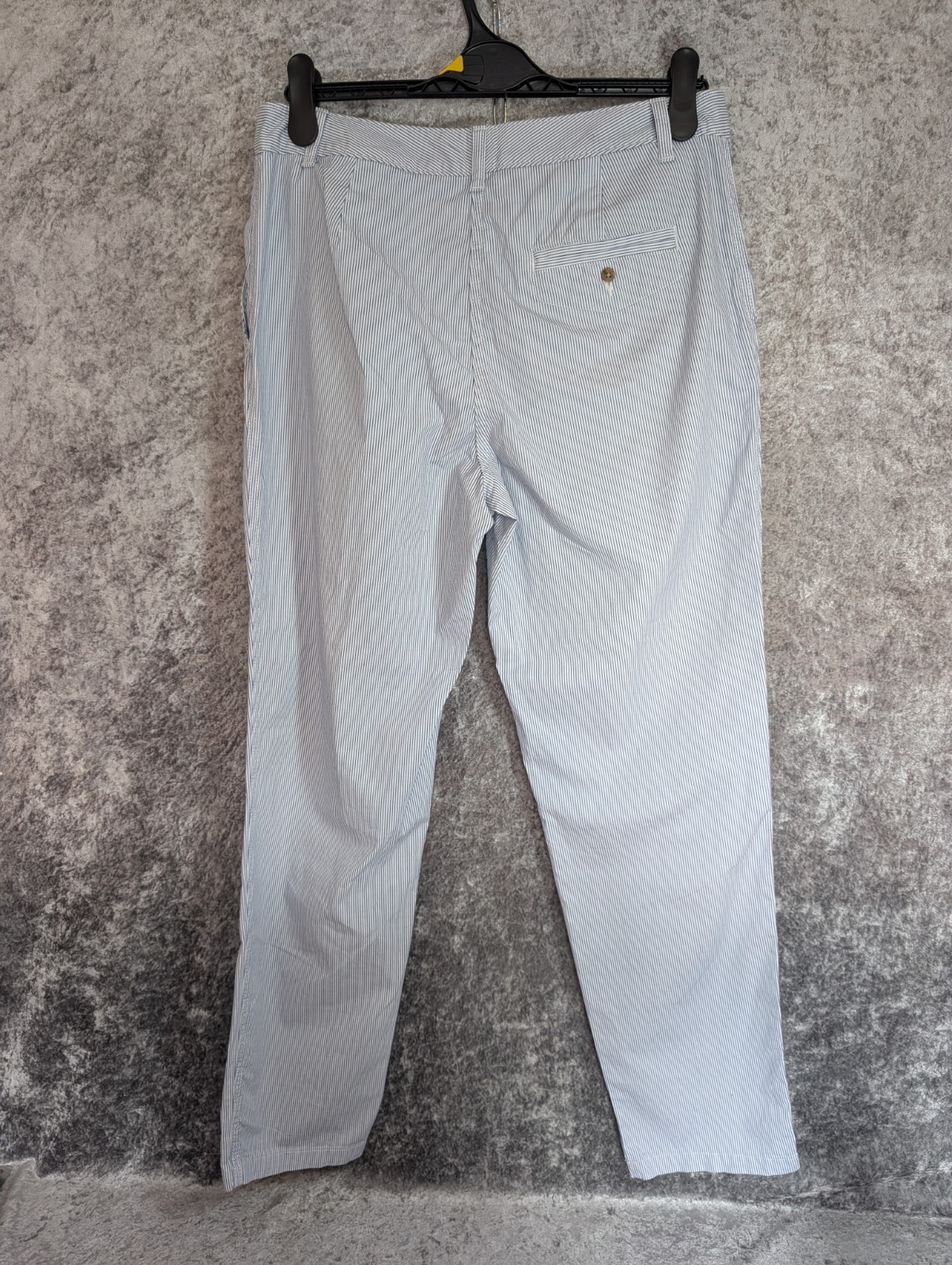 Marks & Spencer Blue & White Striped Tapered Cotton Summer Chino Trousers UK 12
