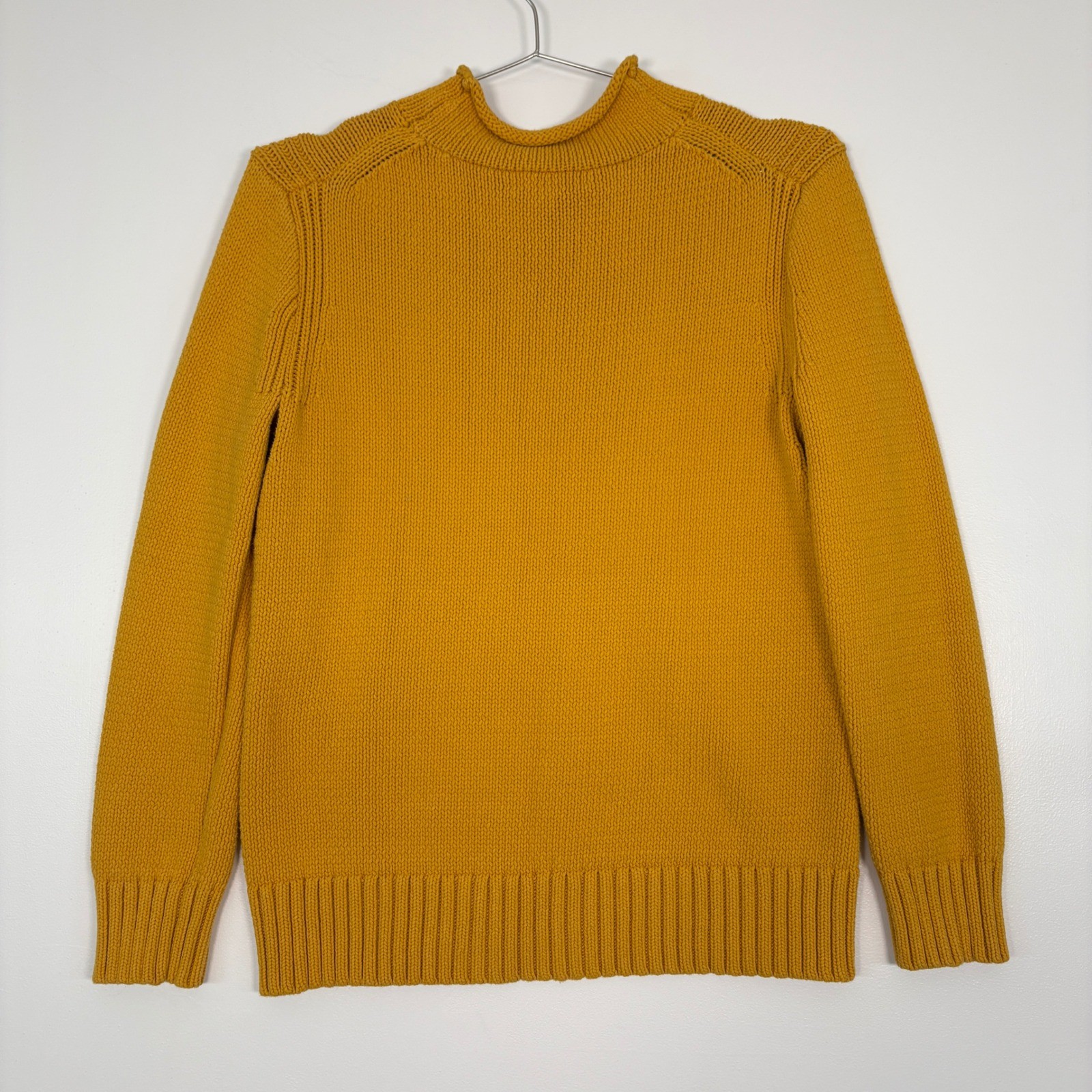 J. Crew Womens Sweater M Yellow Roll Neck Cotton Blend Always Fisherman Oarsman