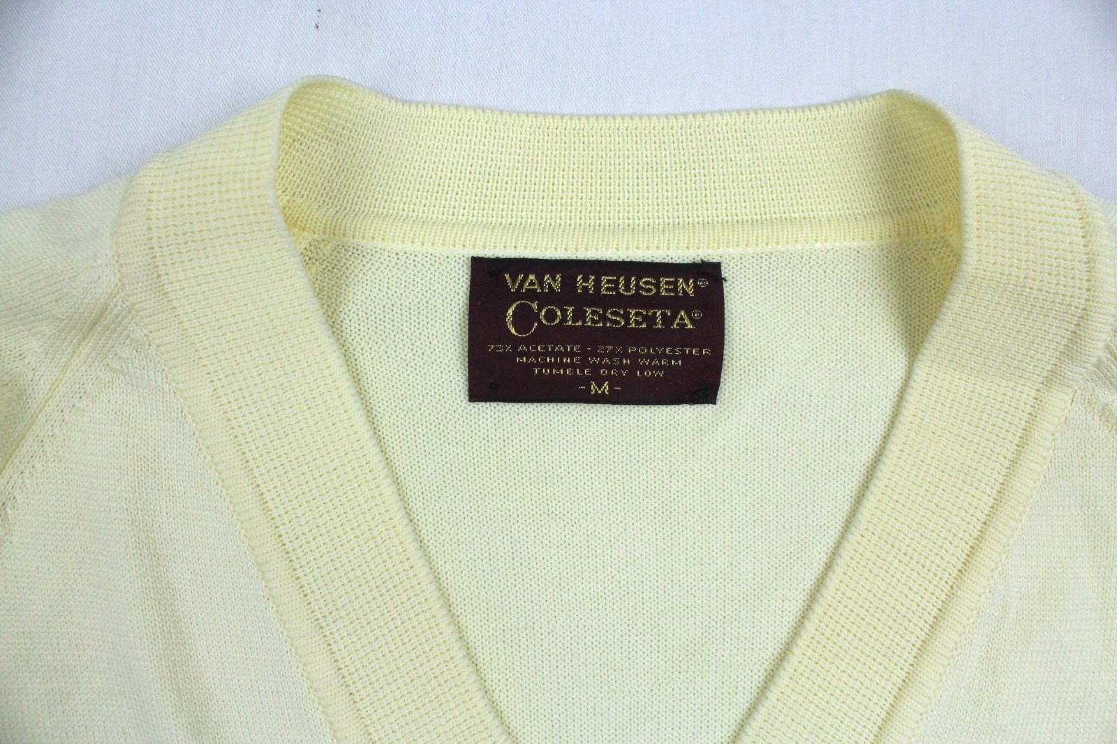 Vintage Van Heusen Coleseta Striped Acetate/Polyester V-Neck Knit Sweater Medium