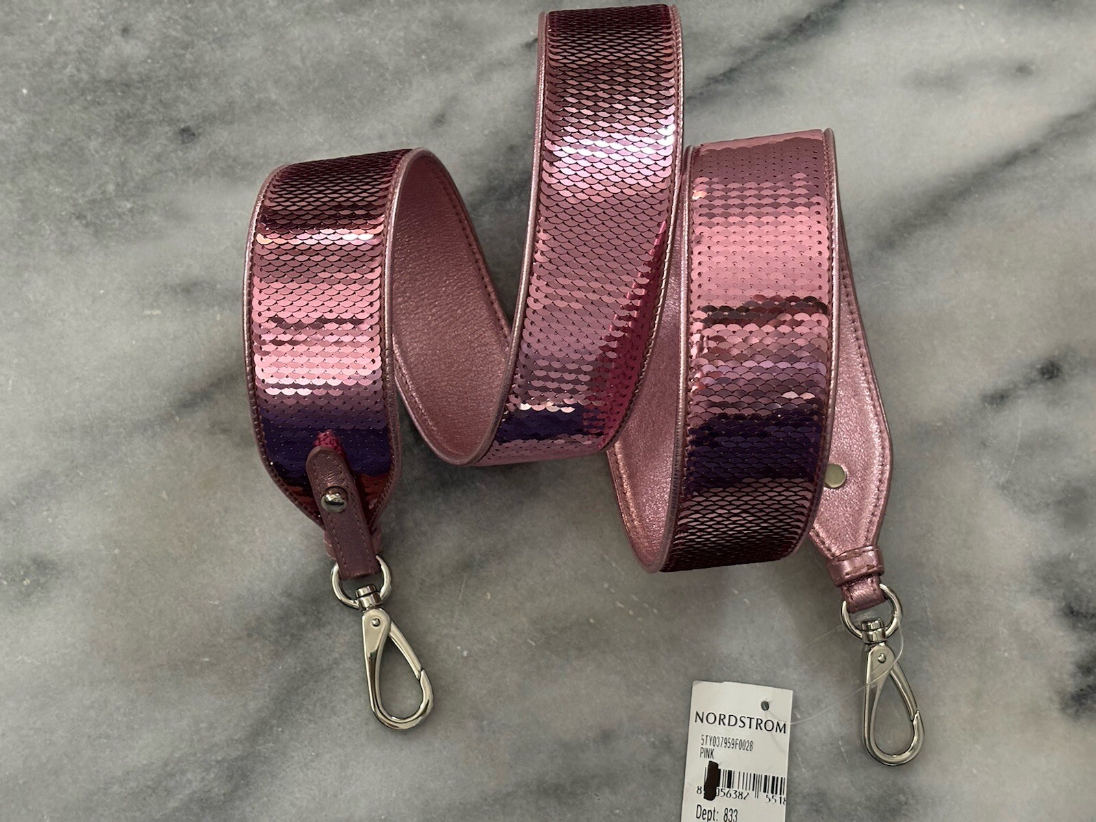 100% Authentic Miu Miu Sequin Bag Strap Pink 40 Inches Long