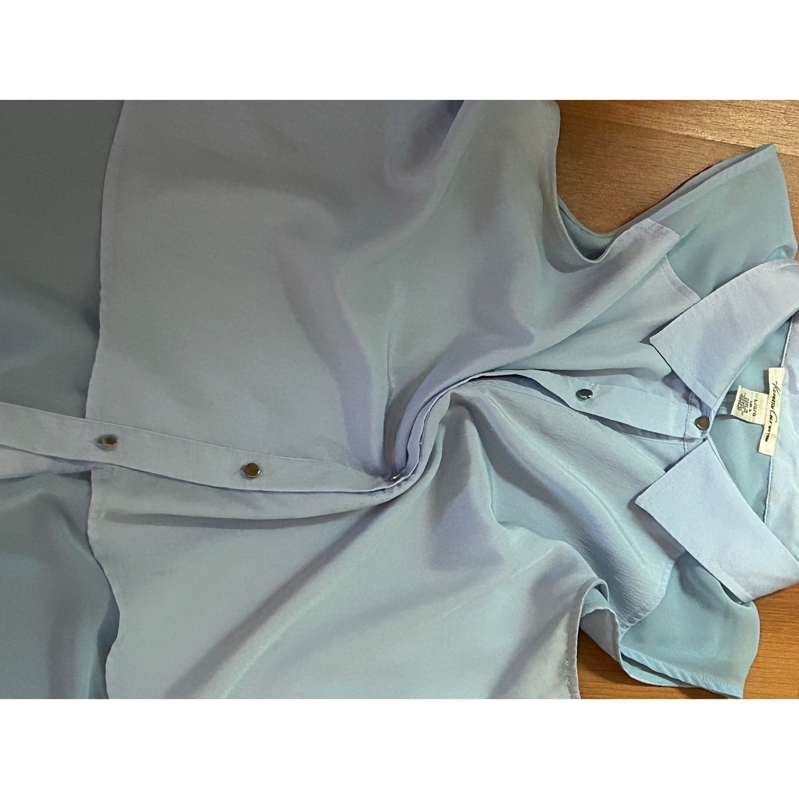 Kenneth Cole New York Light Blue Sleeveless Chiffon Blouse High Low Hem L