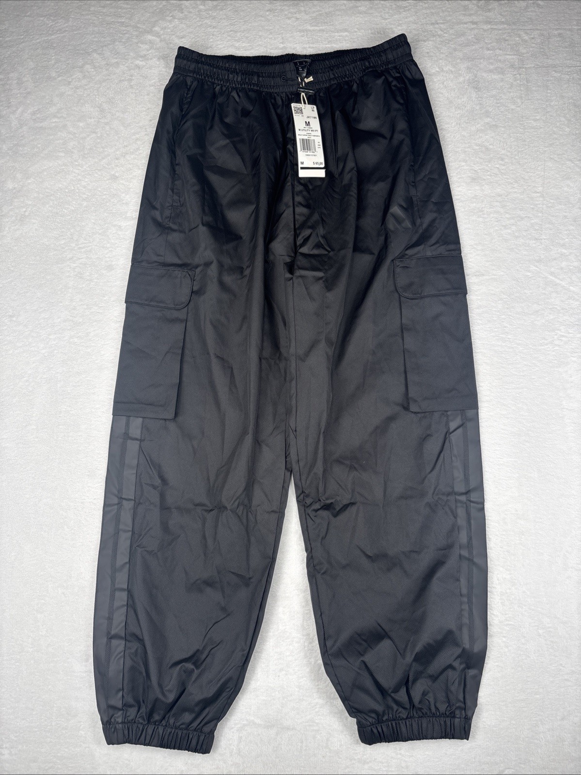 adidas Men City Tech Utility Woven Pants Cargo Black 3 Stripe Loose Size Medium