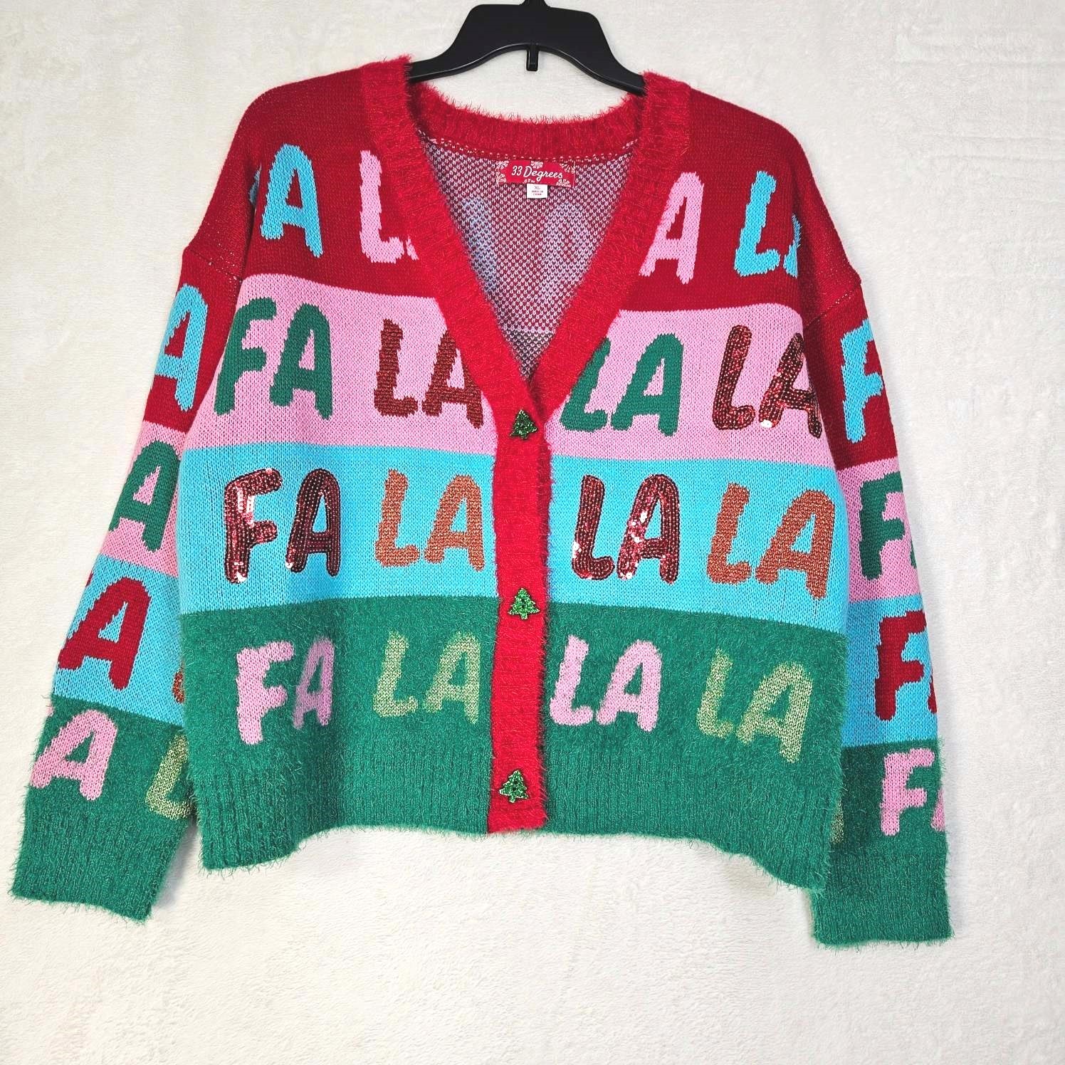 33 Degrees FA LA LA LA Cardigan Sweater Womens X-Large Button-Up Long Sleeve
