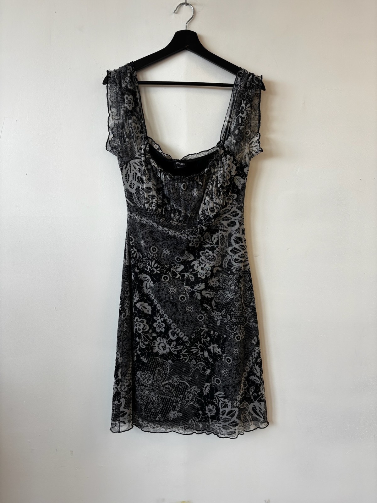 Vintage Xhilaration Dress Womens Medium Black Floral Lace Stretch Goth Y2K Party