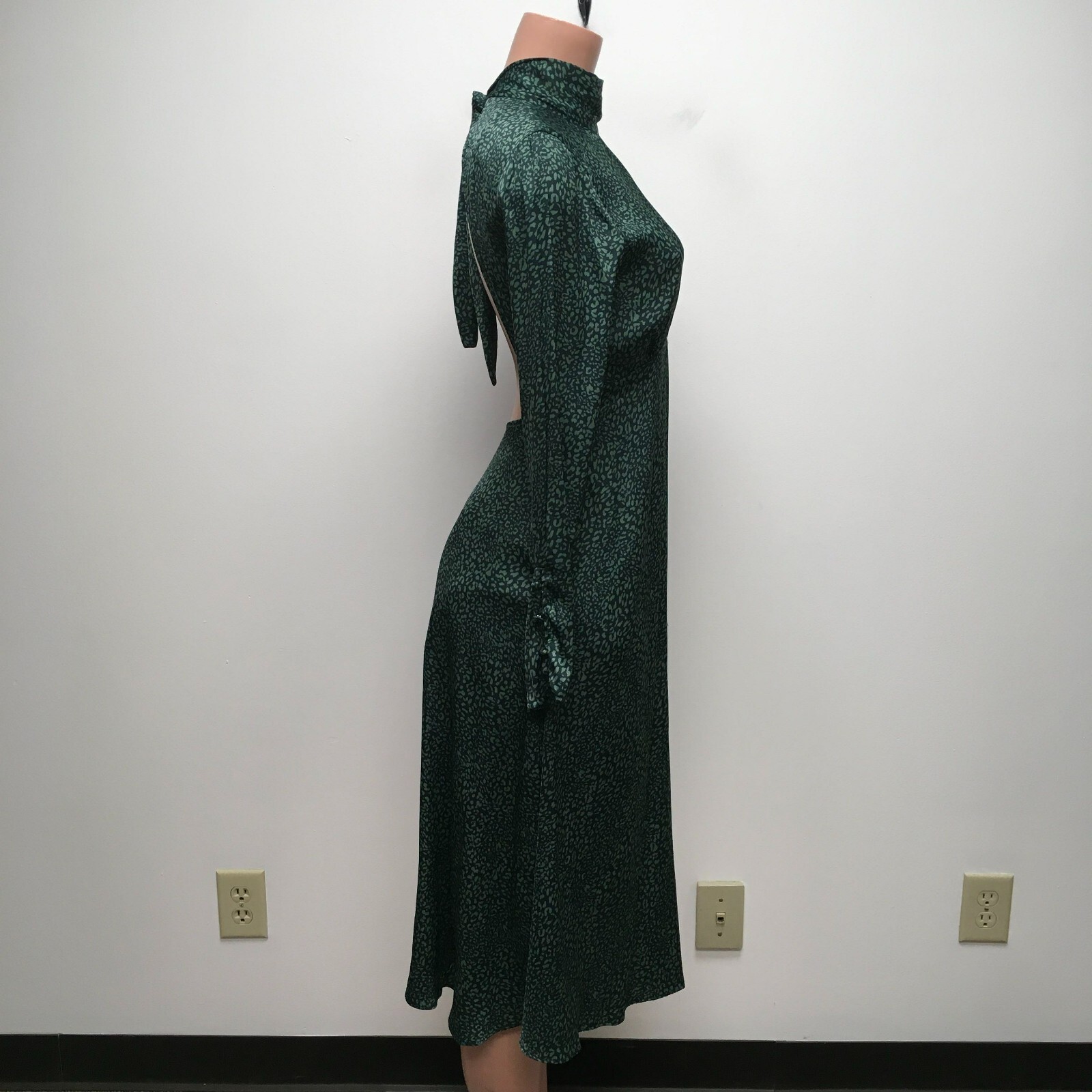 Free People Womens Green Loveless Printed Backless Mock Neck A-Line Midi Dress 2