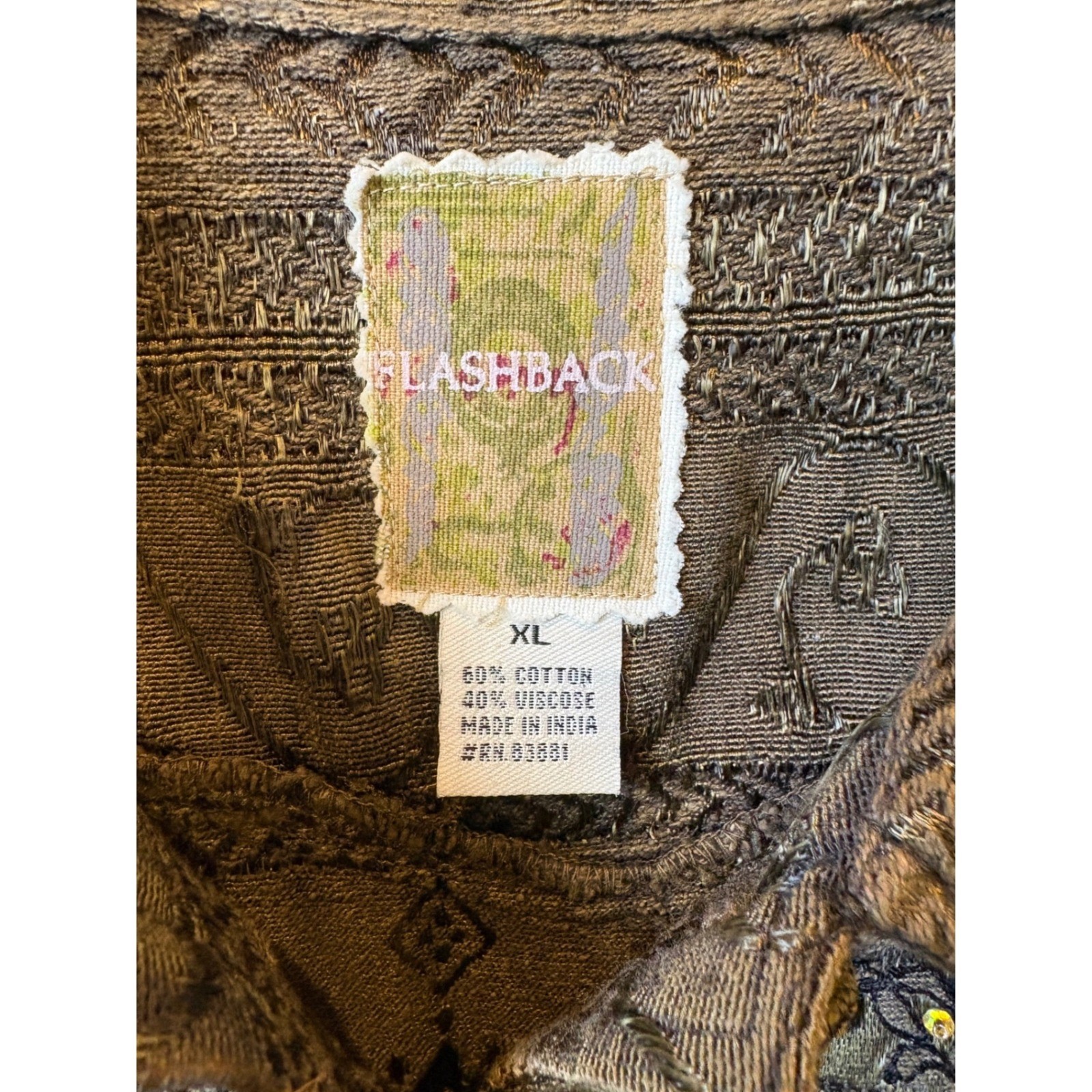 Flashback Womens Olive Green Paisley Tapestry Vest Crochet Lace Boho Button Up