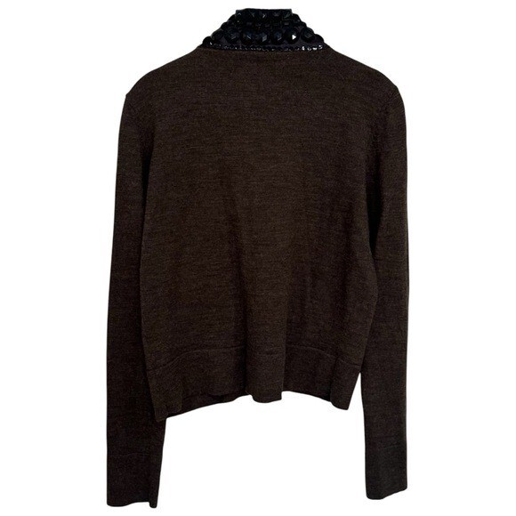 Rockabilly Rules Ambiente 100% Wool Brown Black Beaded Collar Cardigan Rodeo L