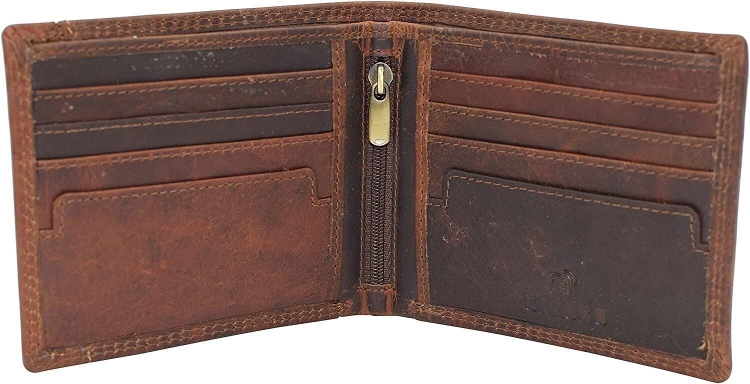 Men’s Vintage Leather RFID Blocking Bifold Removable Card ID Window Wallet…