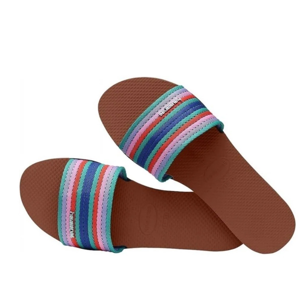 Havaianas You Malta Mix Multi Stripe Slide Sandals Women 11/12 New!