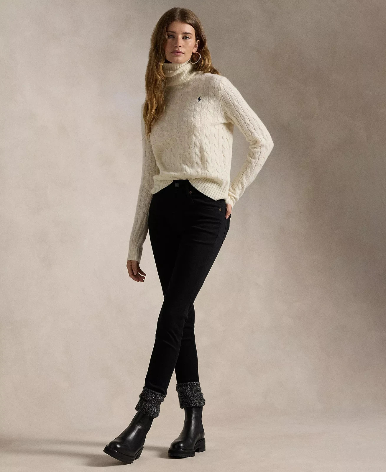 Polo – Women’s Classics 90% Wool 10% Cashmere Turtleneck Sweater, White, XS