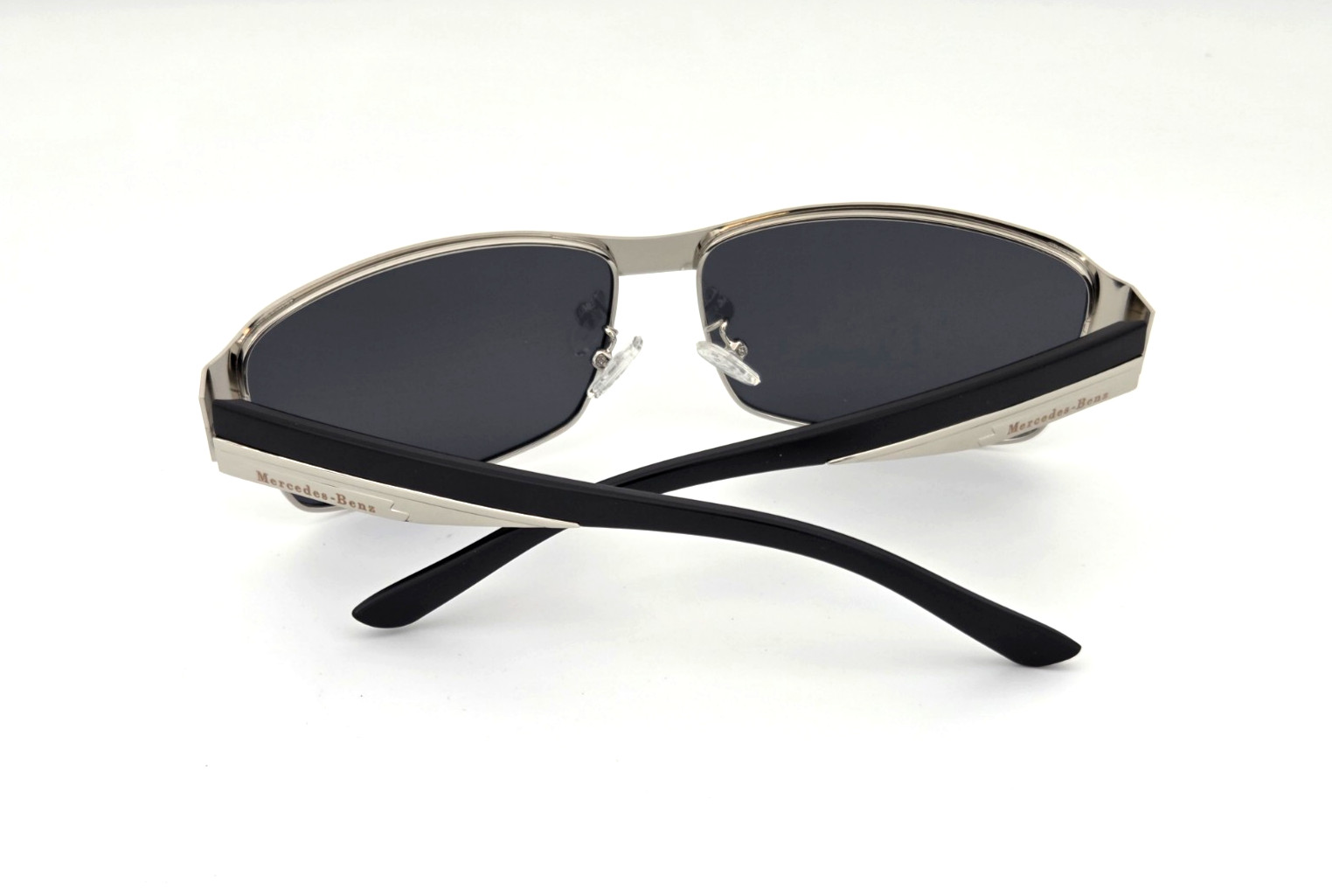 Polarized Mercedes Metal Rectangle Sunglasses Silver Frame Smoke Lens MB29