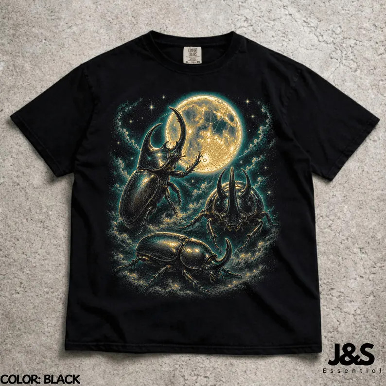 Three Rhinoceros Beetle Moon Vintage Insect Comfort Tee