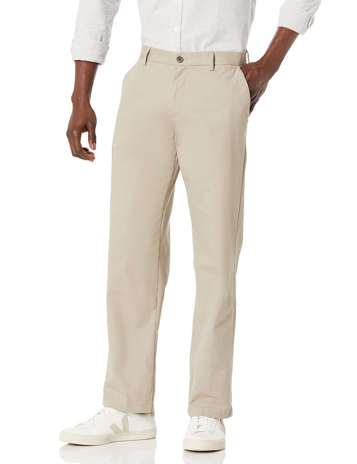 AMAZON ESSENTIALS Classic-Fit Wrinkle-Resist Flat-Front Chino Pant Khaki 30Wx29L