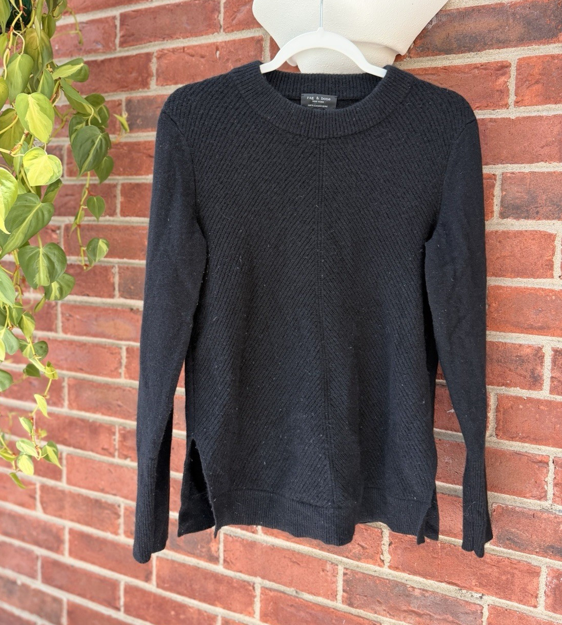 rag & bone 100% Cashmere Black Crewneck Ribbed Knit Pullover Sweater | Small