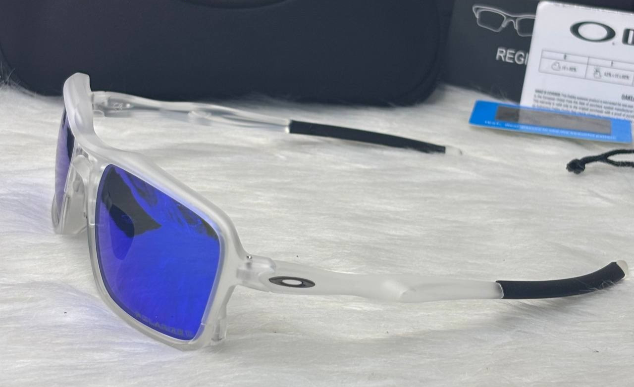 Oakley Triggerman Sunglasses Matte Clear Frame Prizm Polarized Deep Blue Lenses