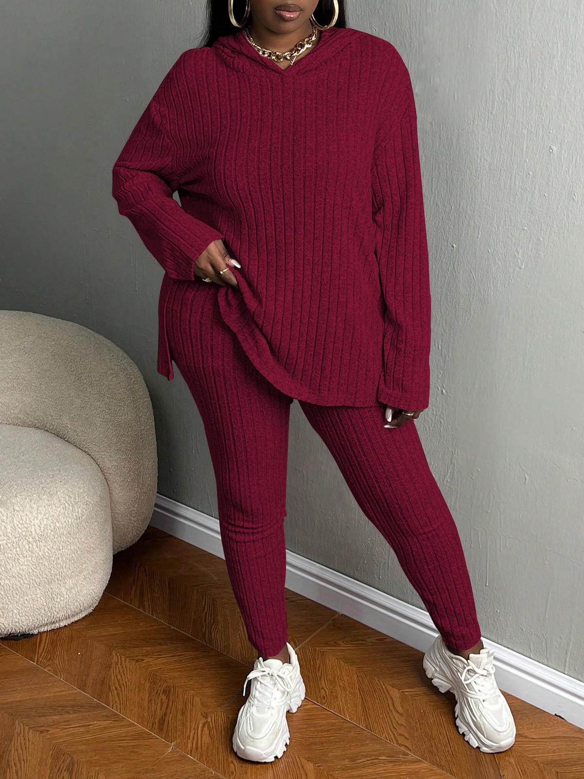 Tycorwd Women’s Plus Size Two Piece Outfits 5X-Large Plus, Wine Red