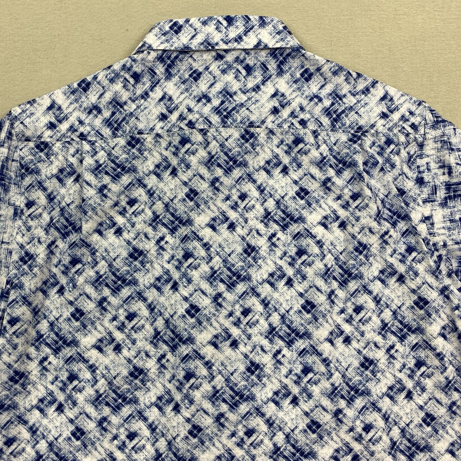 7 Diamonds Shirt Mens Large Blue Button Up 4 Way Stretch Geometric Short Sleeve