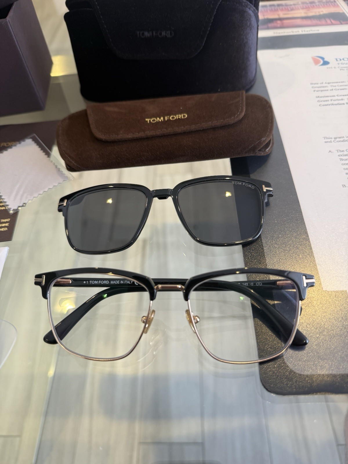 Tom Ford Sunglasses TF5683-B 001 Black Gold Gray 54 18 145 Clip on Blue light