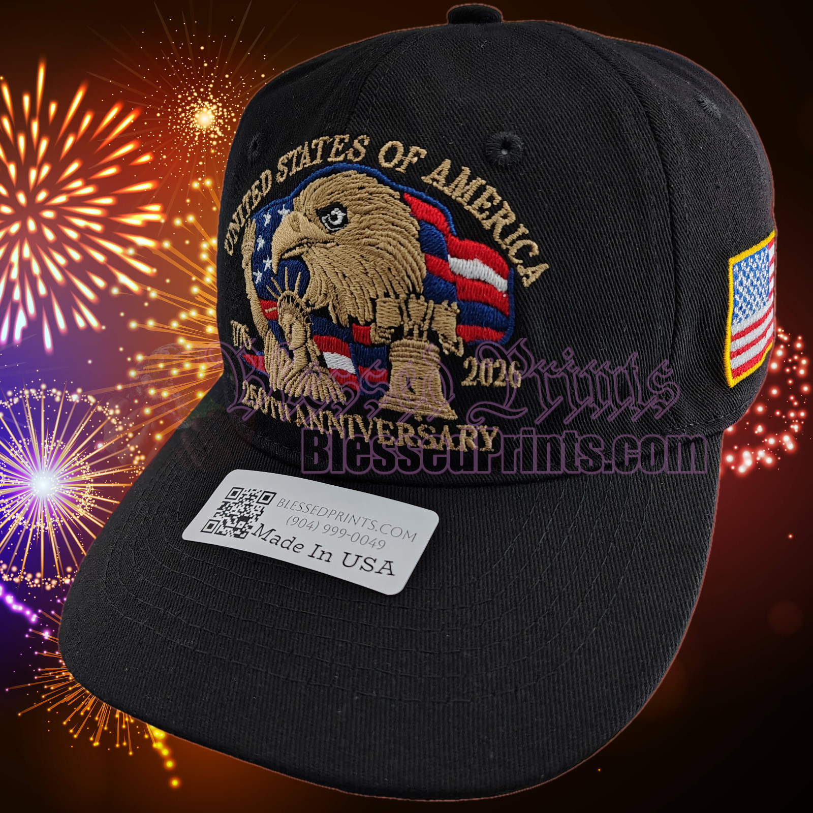 USA 250th Anniversary Hat Cap Eagle 1776 2026 Black Veteran Made In USA V2.0