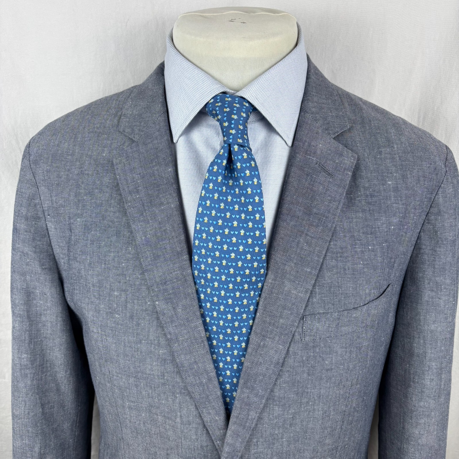 J.Crew Ludlow Chambray Linen Cotton Sport Coat Blazer 42L Blue Portugal