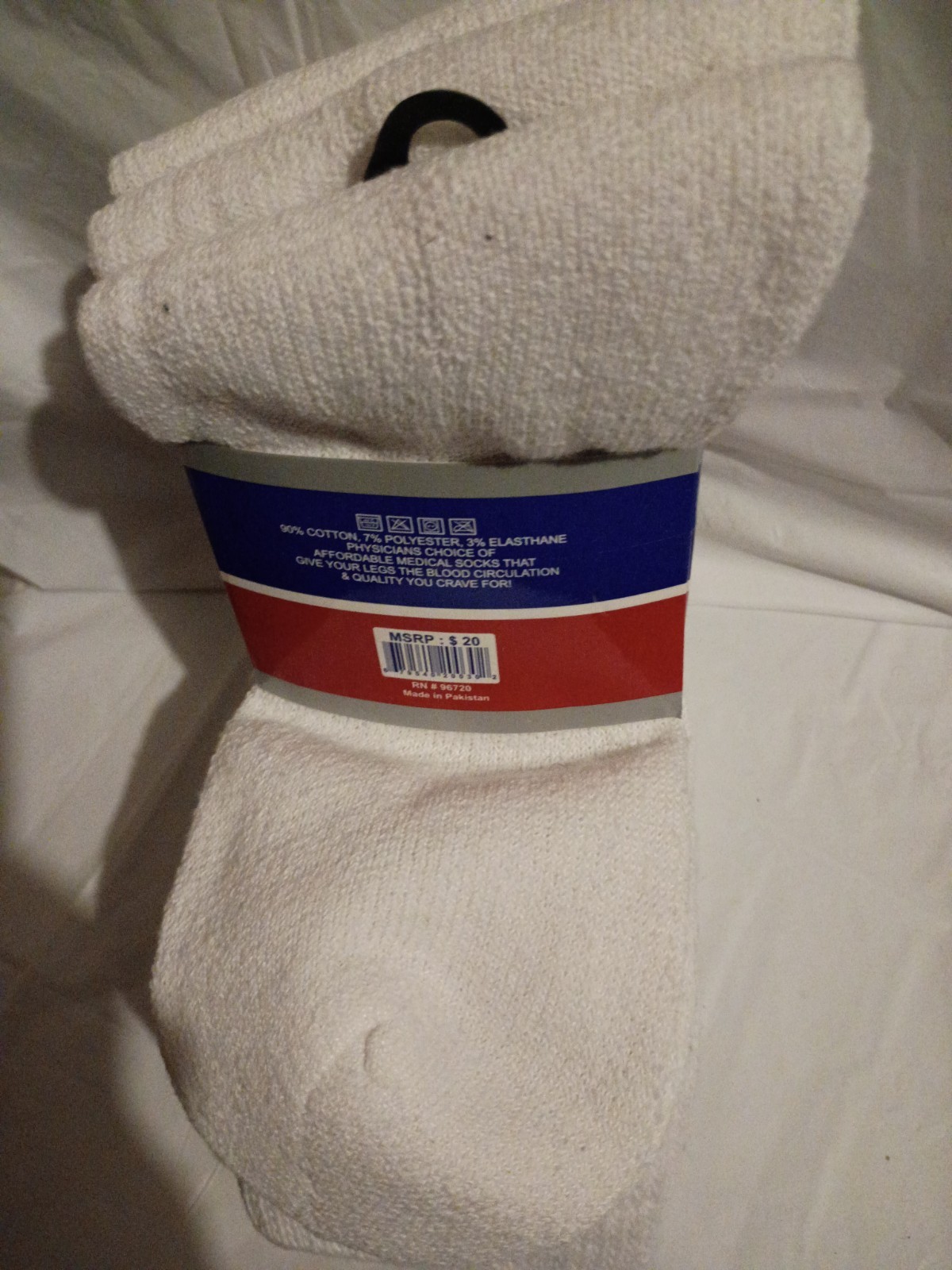 Rodex Therapeutic Cushioned Crew Socks White Men’s Size 10-13 Cotton Blend