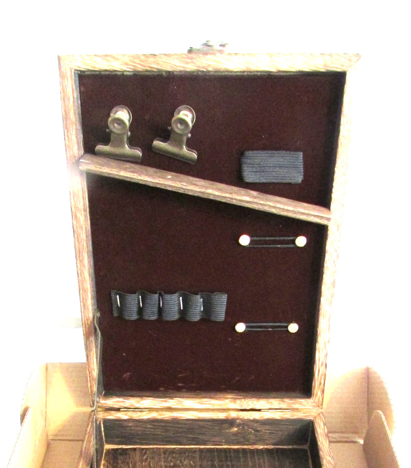 Handmade Wooden Artist Messenger Bag Brush Storage Box Deep Brown 9.65×7.48in