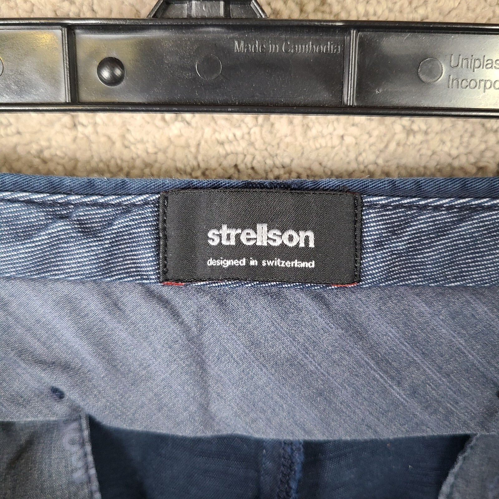 Strellson Pants Men 33×25 Blue Biant Loose Fit Chino Flat Front Cotton Blend