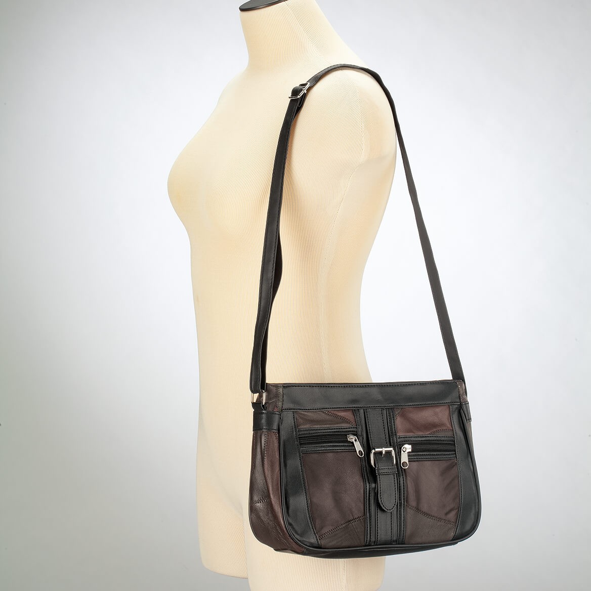 Black Multi-Color Patch Leather Shoulder Bag