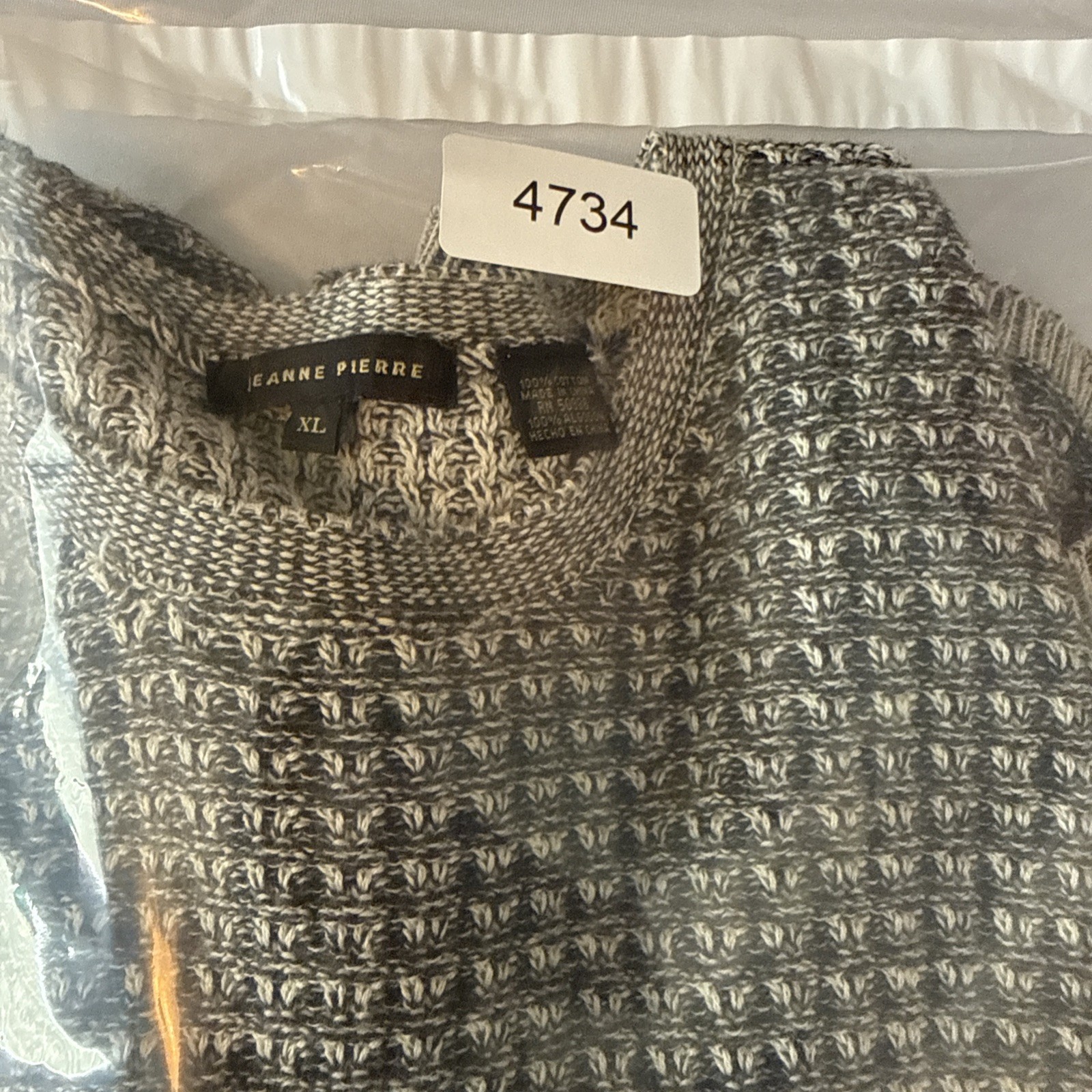 Jeanne Pierre Waffle Knit Curved Hem Pullover Sweater Women’s XL Combo Gray Chic