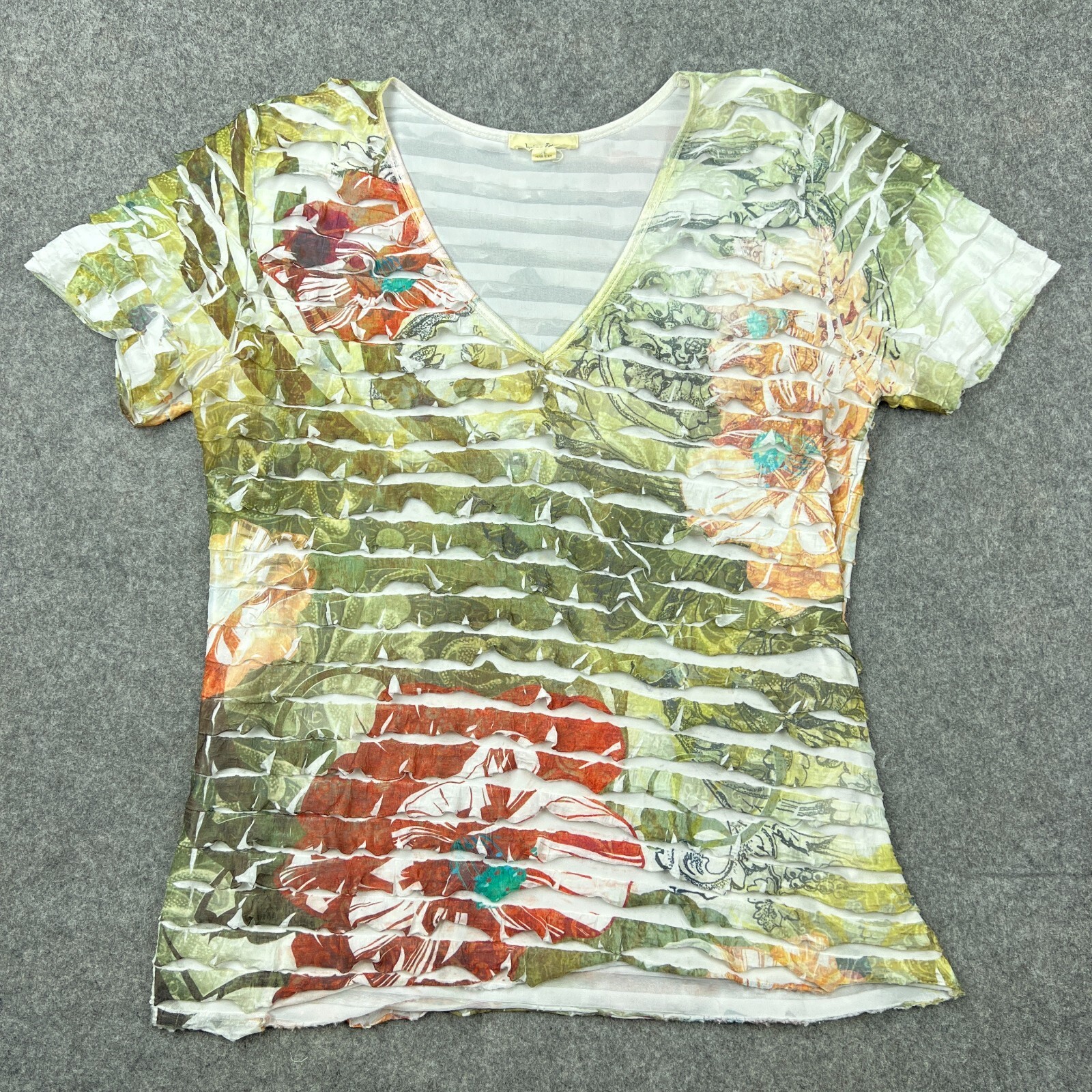Brina & Em Shirt Womens Extra Large Floral Ruffle Short Sleeve V Neck Tee USA