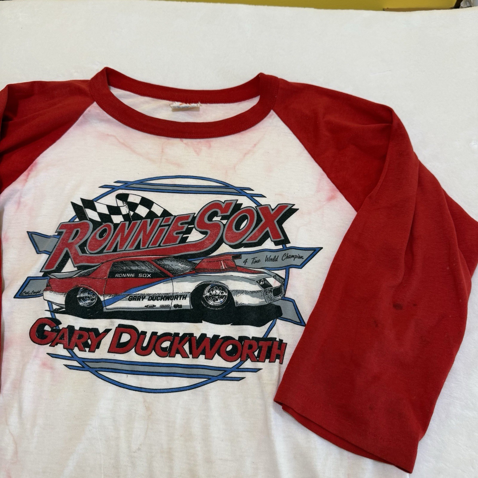 VTG 80s Ronnie Sox Drag Racing T Shirt 3/4 Sleeves Sz M Cal Cru Distressed